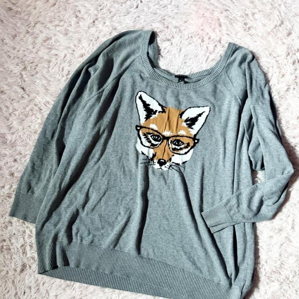 Torrid Quirky Hipster Fox Playful Indie Graphic Pullover Sweater Womens 5X Boho